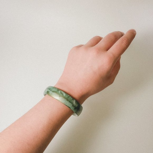 Faux Green + Gold Liquid Marble Bangle Bracelet - Picture 7 of 10